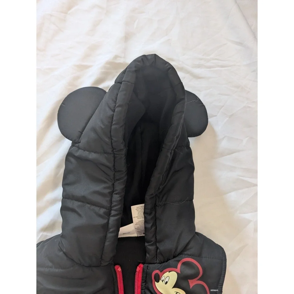 Disney Boys 2T Mickey Mouse Black Puffer Vest With Mouse Ears‎ Hoodie